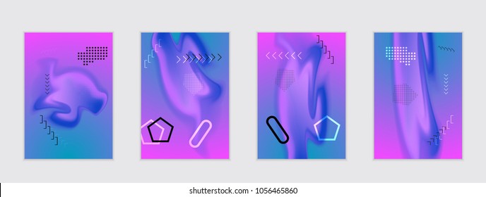 Abstract cover template with black geometric shapes. Poster with gradient neon colored  curved glow fluid shape. Liquid bright colors.