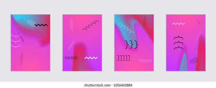 Abstract cover template with black geometric shapes. Poster with gradient neon colored  curved glow fluid shape. Liquid bright colors.