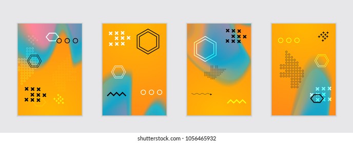 Abstract cover template with black geometric shapes. Poster with gradient neon colored  curved glow fluid shape. Liquid bright colors.