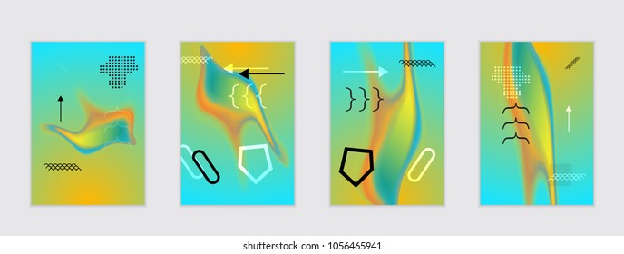 Abstract cover template with black geometric shapes. Poster with gradient neon colored  curved glow fluid shape. Liquid bright colors.