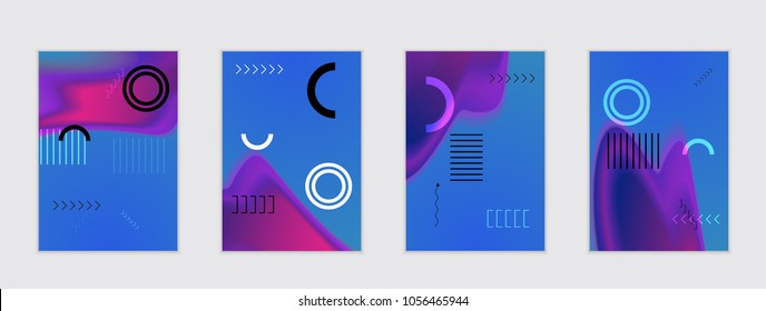 Abstract cover template with black geometric shapes. Poster with gradient neon colored  curved glow fluid shape. Liquid bright colors.