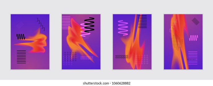 Abstract cover template with black geometric shapes. Poster with gradient neon colored  curved glow fluid shape. Liquid bright colors.