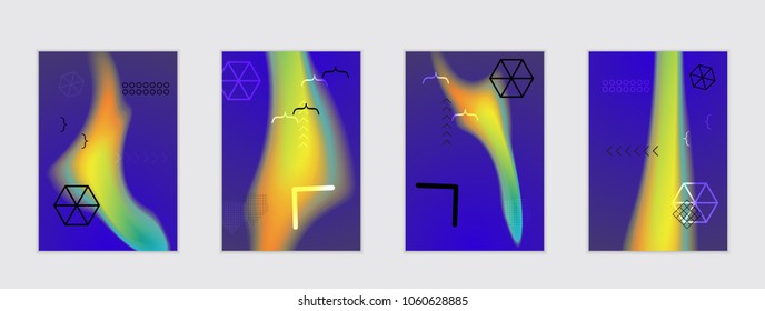 Abstract cover template with black geometric shapes. Poster with gradient neon colored  curved glow fluid shape. Liquid bright colors.