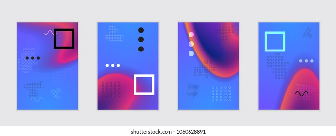 Abstract cover template with black geometric shapes. Poster with gradient neon colored  curved glow fluid shape. Liquid bright colors.
