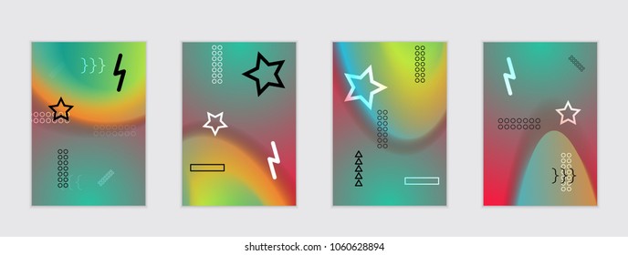 Abstract cover template with black geometric shapes. Poster with gradient neon colored  curved glow fluid shape. Liquid bright colors.