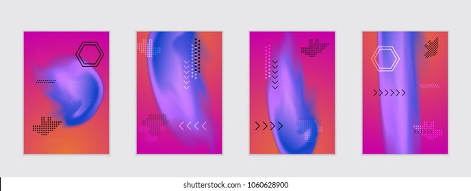 Abstract cover template with black geometric shapes. Poster with gradient neon colored  curved glow fluid shape. Liquid bright colors.
