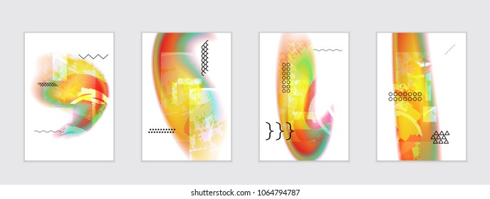 Abstract cover template with black geometric shapes. Poster with gradient neon colored  curved glow fluid shape. Liquid bright colors.