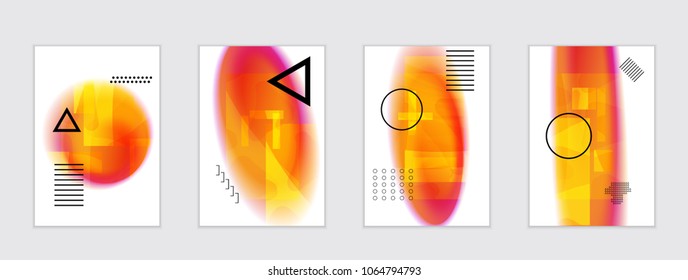Abstract cover template with black geometric shapes. Poster with gradient neon colored  curved glow fluid shape. Liquid bright colors.