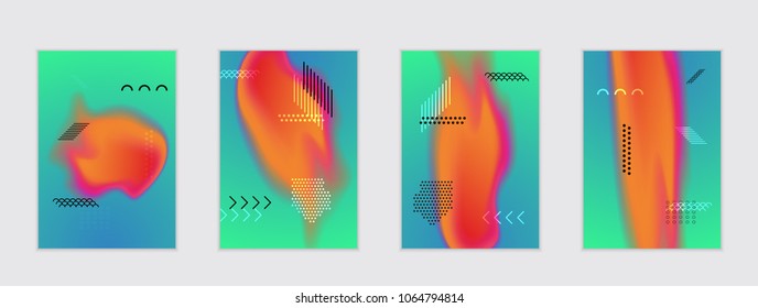 Abstract cover template with black geometric shapes. Poster with gradient neon colored  curved glow fluid shape. Liquid bright colors.