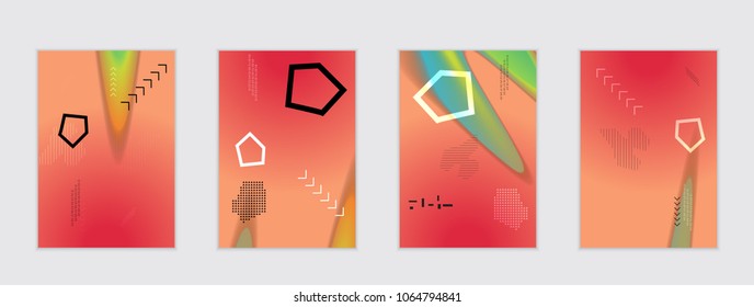 Abstract cover template with black geometric shapes. Poster with gradient neon colored  curved glow fluid shape. Liquid bright colors.