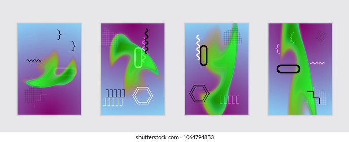 Abstract cover template with black geometric shapes. Poster with gradient neon colored  curved glow fluid shape. Liquid bright colors.