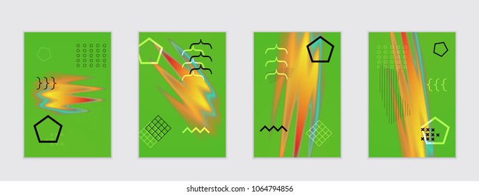 Abstract cover template with black geometric shapes. Poster with gradient neon colored  curved glow fluid shape. Liquid bright colors.