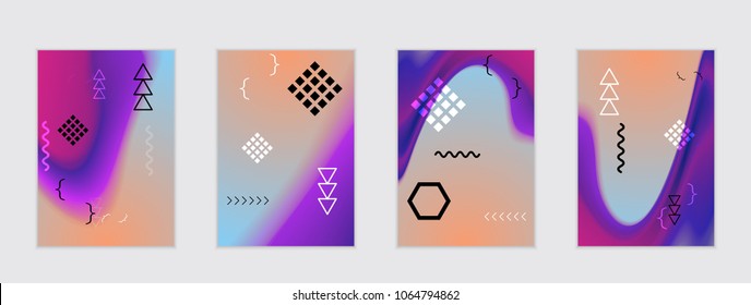 Abstract cover template with black geometric shapes. Poster with gradient neon colored  curved glow fluid shape. Liquid bright colors.