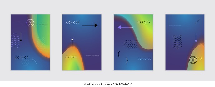 Abstract cover template with black geometric shapes. Poster with gradient neon colored  curved glow fluid shape. Liquid bright colors.