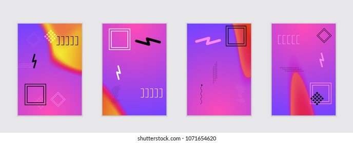 Abstract cover template with black geometric shapes. Poster with gradient neon colored  curved glow fluid shape. Liquid bright colors.