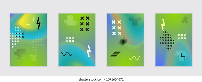 Abstract cover template with black geometric shapes. Poster with gradient neon colored  curved glow fluid shape. Liquid bright colors.