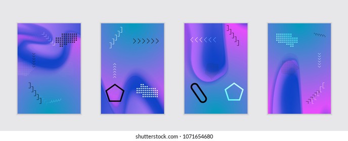 Abstract cover template with black geometric shapes. Poster with gradient neon colored  curved glow fluid shape. Liquid bright colors.