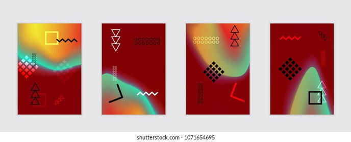 Abstract cover template with black geometric shapes. Poster with gradient neon colored  curved glow fluid shape. Liquid bright colors.