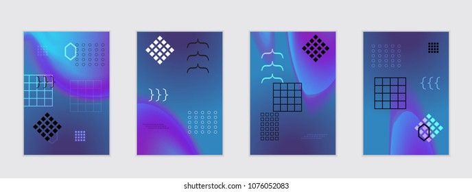 Abstract cover template with black geometric shapes. Poster with gradient neon colored  curved glow fluid shape. Liquid bright colors.