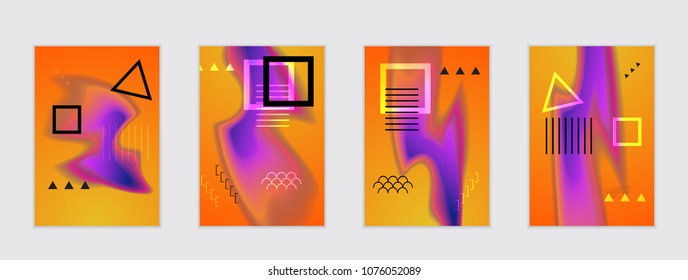 Abstract cover template with black geometric shapes. Poster with gradient neon colored  curved glow fluid shape. Liquid bright colors. - Shutterstock ID 1076052089