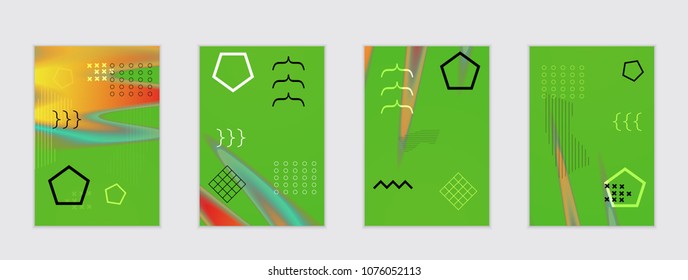 Abstract cover template with black geometric shapes. Poster with gradient neon colored  curved glow fluid shape. Liquid bright colors.