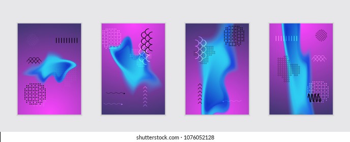 Abstract cover template with black geometric shapes. Poster with gradient neon colored  curved glow fluid shape. Liquid bright colors.