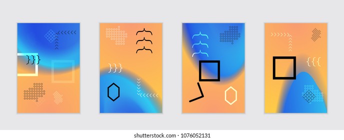 Abstract cover template with black geometric shapes. Poster with gradient neon colored  curved glow fluid shape. Liquid bright colors.