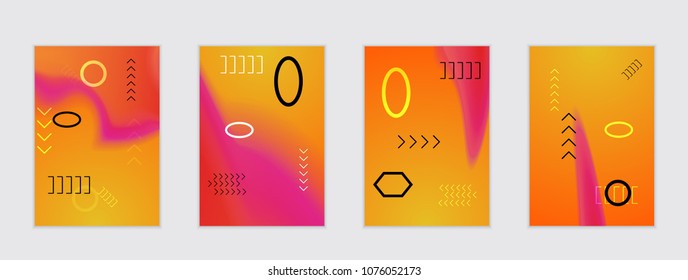 Abstract cover template with black geometric shapes. Poster with gradient neon colored  curved glow fluid shape. Liquid bright colors.