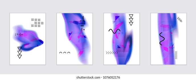 Abstract cover template with black geometric shapes. Poster with gradient neon colored  curved glow fluid shape. Liquid bright colors.