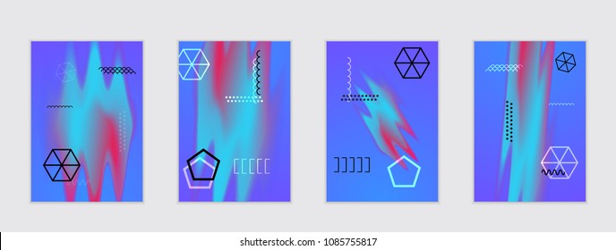 Abstract cover template with black geometric shapes. Poster with gradient neon colored  curved glow fluid shape. Liquid bright colors.