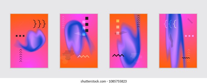 Abstract cover template with black geometric shapes. Poster with gradient neon colored  curved glow fluid shape. Liquid bright colors.