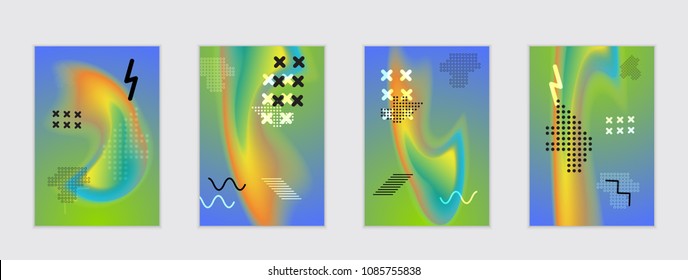 Abstract cover template with black geometric shapes. Poster with gradient neon colored  curved glow fluid shape. Liquid bright colors.