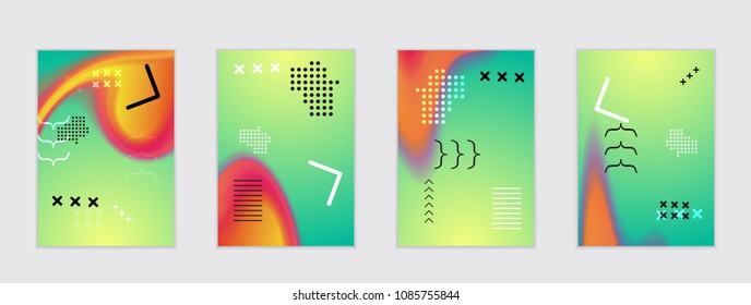 Abstract cover template with black geometric shapes. Poster with gradient neon colored  curved glow fluid shape. Liquid bright colors.