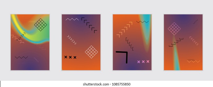 Abstract cover template with black geometric shapes. Poster with gradient neon colored  curved glow fluid shape. Liquid bright colors.
