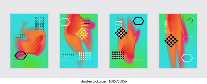 Abstract cover template with black geometric shapes. Poster with gradient neon colored  curved glow fluid shape. Liquid bright colors.