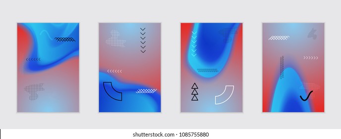 Abstract cover template with black geometric shapes. Poster with gradient neon colored  curved glow fluid shape. Liquid bright colors.
