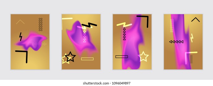 Abstract cover template with black geometric shapes. Poster with gradient neon colored  curved glow fluid shape. Liquid bright colors.
