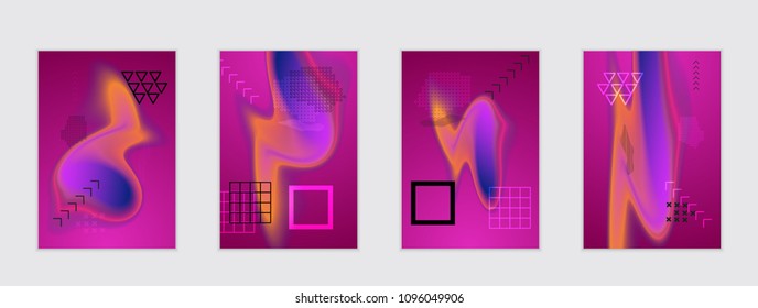 Abstract cover template with black geometric shapes. Poster with gradient neon colored  curved glow fluid shape. Liquid bright colors.