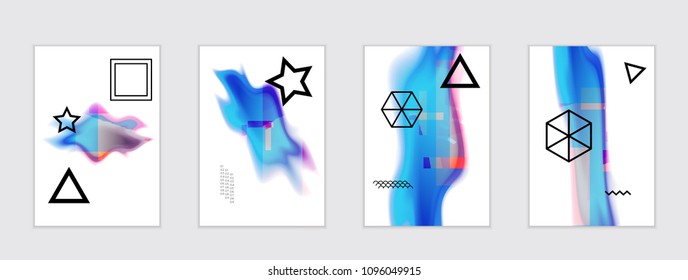 Abstract cover template with black geometric shapes. Poster with gradient neon colored  curved glow fluid shape. Liquid bright colors.
