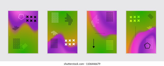 Abstract cover template with black geometric shapes. Poster with gradient neon colored  curved glow fluid shape. Liquid bright colors.
