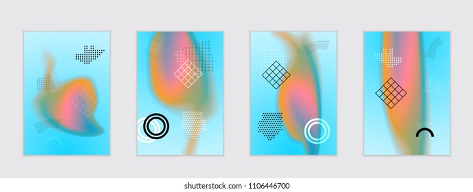 Abstract cover template with black geometric shapes. Poster with gradient neon colored  curved glow fluid shape. Liquid bright colors.