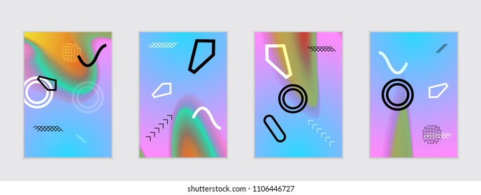 Abstract cover template with black geometric shapes. Poster with gradient neon colored  curved glow fluid shape. Liquid bright colors.