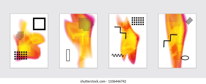 Abstract cover template with black geometric shapes. Poster with gradient neon colored  curved glow fluid shape. Liquid bright colors.