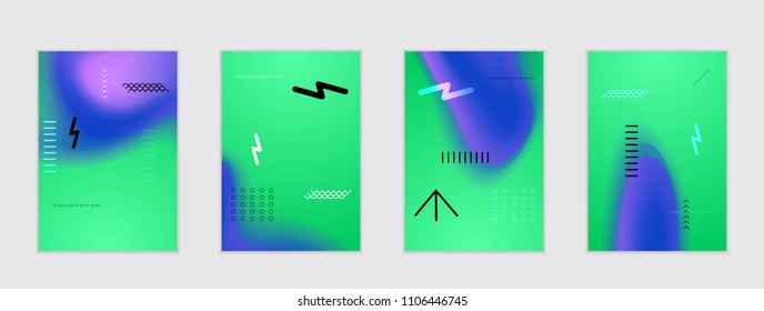 Abstract cover template with black geometric shapes. Poster with gradient neon colored  curved glow fluid shape. Liquid bright colors.