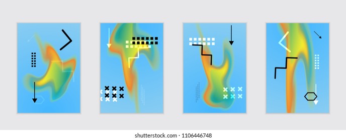 Abstract cover template with black geometric shapes. Poster with gradient neon colored  curved glow fluid shape. Liquid bright colors.