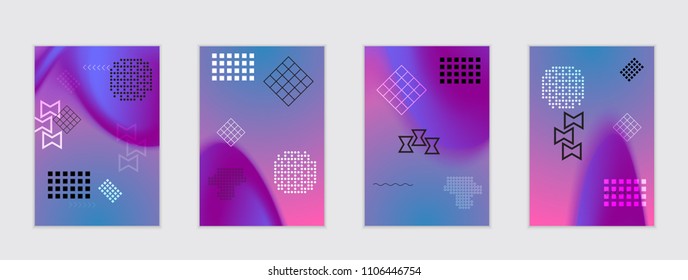 Abstract cover template with black geometric shapes. Poster with gradient neon colored  curved glow fluid shape. Liquid bright colors.
