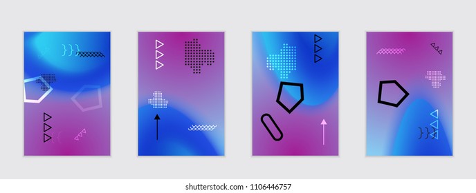 Abstract cover template with black geometric shapes. Poster with gradient neon colored  curved glow fluid shape. Liquid bright colors.