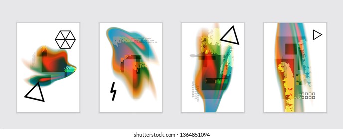 Abstract cover template with black geometric shapes. Poster with gradient neon colored  curved glow fluid shape. Liquid bright colors.