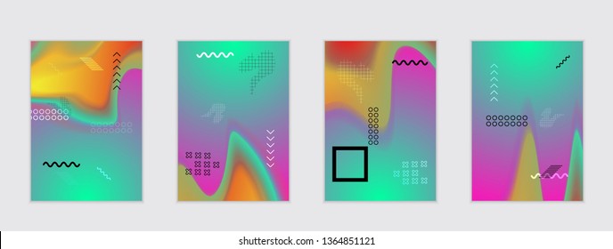 Abstract cover template with black geometric shapes. Poster with gradient neon colored  curved glow fluid shape. Liquid bright colors.