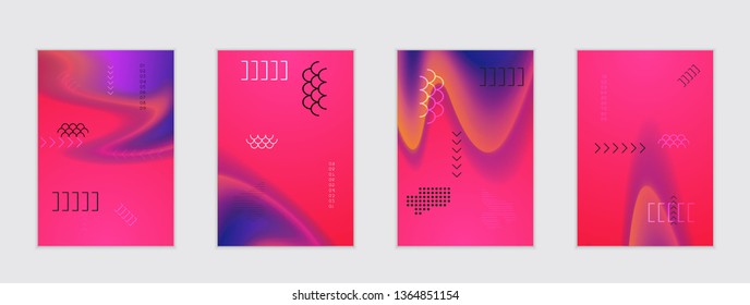 Abstract cover template with black geometric shapes. Poster with gradient neon colored  curved glow fluid shape. Liquid bright colors.